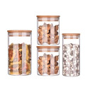 Small Wide Mouth Storage Round Food Clear Custom Borosilicate Glass Jar with Bamboo Lid